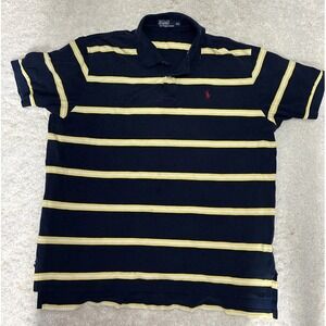 Polo Ralph Lauren Mens Polo Shirt Short Sleeve Navy/Yellow Striped Size XXL